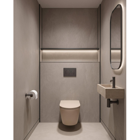 QeramiQ Dely Pack WC - 36,3x51,7cm - à fond creux - sans bride - réservoir WC attenant Geberit UP320 - abattant WC softclose 35 mm - plaque de déclenchement mat anthracite - boutons ronds - mat beige SW1236505
