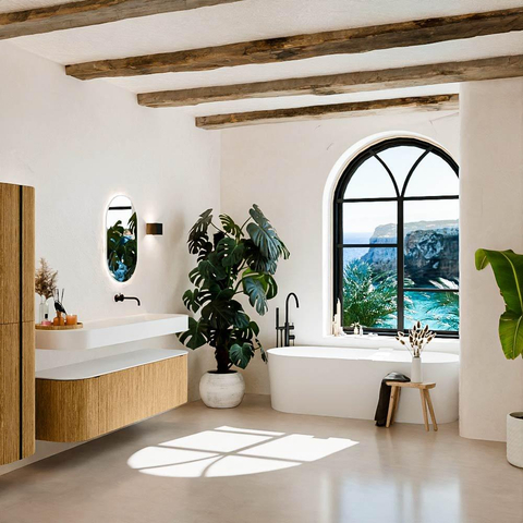 MONDIAZ THOR 160cm badmeubel ronding links + rechts kleur Oak met 1 lade en 2 deuren. Vrijhangende wastafel CLOUD Rechts zonder kraangat kleur Talc. SW1464971