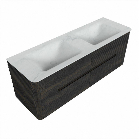 Mondiaz CIRO-DLUX Badkamermeubelset - 140x45x50cm - Solid surface wastafel Opalo - 2 wasbak Dubbel - zonder kraangaten - 4 lades - Shadow SW1532440