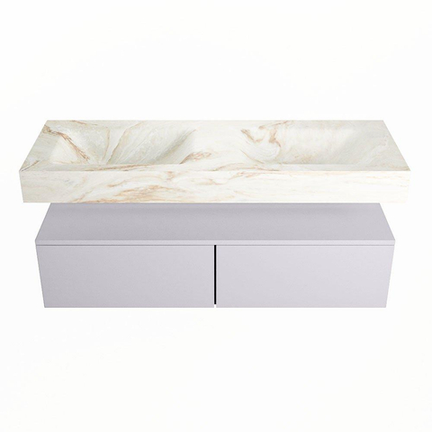 Mondiaz ALAN-DLUX Ensemble de meuble - 130cm - meuble Cale mat - 2 tiroirs - Lavabo Cloud Frappe suspendu - vasque Gauche et droite - 0 trous de robinet SW805278