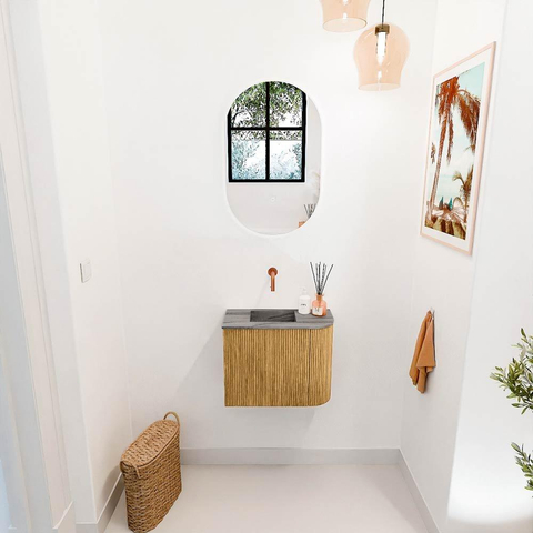 Mondiaz JOYA-DLUX 51.6cm toiletmeubel - ronding rechts kleur Oak - Wastafel FAYE positie Links Zonder kraangat kleur Sombra. SW1426240