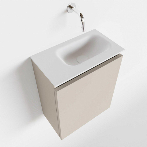 MONDIAZ TURE Fonteinset - 40x23x50cm - 0 kraangaten - 1 deur - linen mat - Wasbak rechts - Solid Surface Wit SW475068