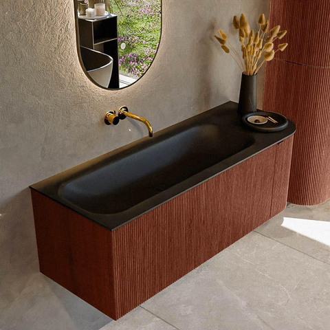 Mondiaz KURVE Ensemble de meuble de salle de bains - 125x46x40cm - 1 tiroir - 1 porte - lavabo solid surface - gauche - sans trou de robinet - Ruby SW1415426