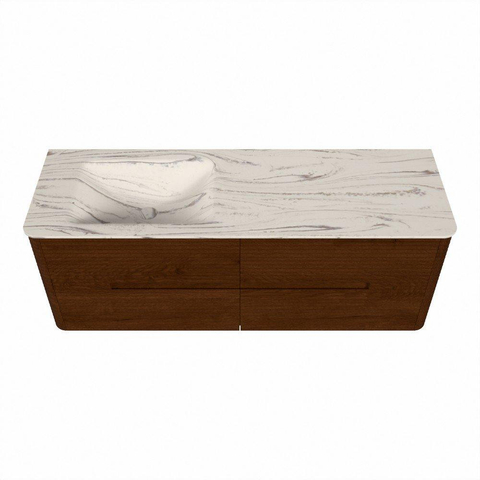 Mondiaz CIRO-DLUX Meuble de salle de bains - 140x45x50cm - Plan vasque solid surface Nata - 1 lavabo à gauche - 1 trou de robinetterie - 4 tiroirs - Ruby SW1532048