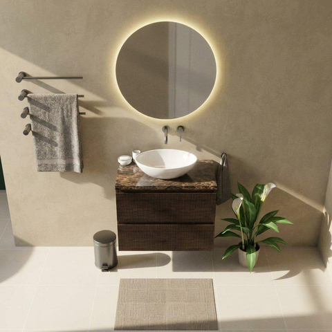 Saniclass Holz Atelier Badkamermeubelset - 80x45x63cm - Noche natuurstenen topblad dark emperador - zonder kraangat - 2 lades - mat eiken charcoal (hout) SW1478262