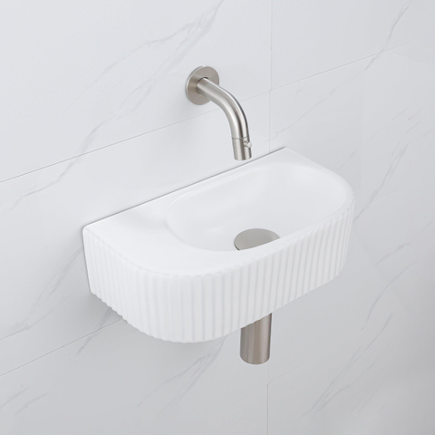 QeramiQ Fuente fonteinset – halfrond – 40x21.5x12 cm – keramiek wit mat – kraan geborsteld RVS – geribbeld SW1233103