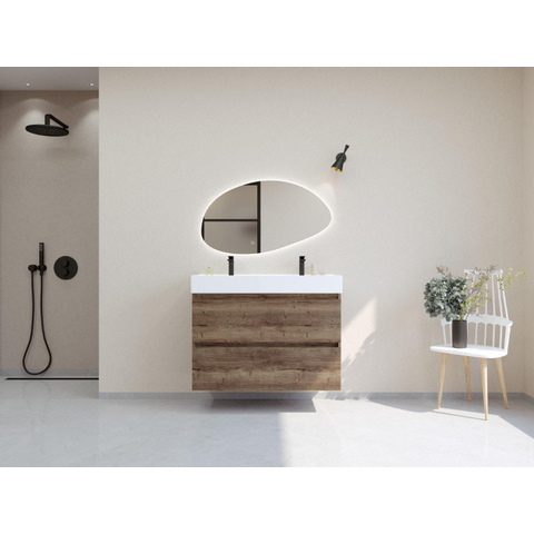 H&R Badmeubelen Infinity XXL 3D Badkamermeubelset - 100 cm - 1 keramische wasbak kube wit - 2 kraangaten - 2 lades - charleston SW863495