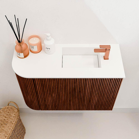 Mondiaz JOYA 61.6cm toiletmeubel - ronding links kleur Ruby - Wastafel FAYE positie Rechts 1 kraangat kleur Talc. SW1421808