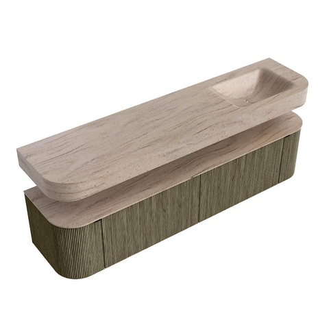 MONDIAZ THOR-DLUX Meuble de salle de bains 190cm arrondi gauche + droite couleur Shadow avec 2 tiroirs et 2 portes. Vasque suspendue CLOUD Droite sans trou de robinet couleur Saba. SW1466695