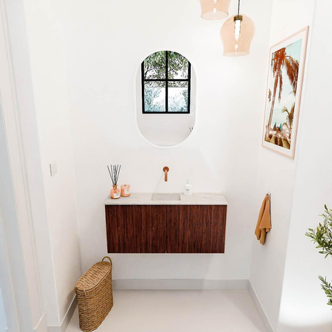 Mondiaz JOYA-DLUX 90cm toiletmeubel - kleur Ruby - Wastafel FAYE positie Midden Zonder kraangat kleur Ostra. SW1423777