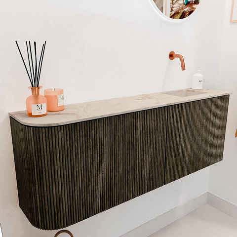 Mondiaz JOYA-DLUX 111.6cm toiletmeubel - ronding links kleur Shadow - Wastafel FAYE positie Rechts Zonder kraangat kleur Frappe. SW1422709