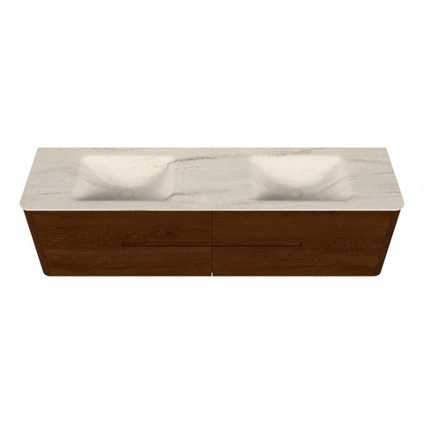 Mondiaz CIRO-DLUX Badkamermeubelset - 180x45x50cm - Solid surface wastafel Meli - 2 wasbak Dubbel - 2 kraangaten - 4 lades - Ruby SW1531809