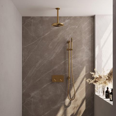 BRAUER Gold Carving ensemble de douche pluie apparent – douche de tête Ø 20 cm – bras de plafond 30 cm – douchette bâton – barre de douche – set 65 SW925745