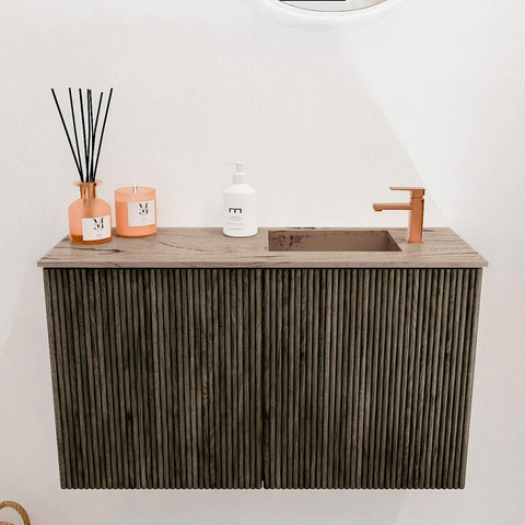 Mondiaz JOYA-DLUX 70cm toiletmeubel - kleur Shadow - Wastafel FAYE positie Rechts 1 kraangat kleur Arena. SW1424793