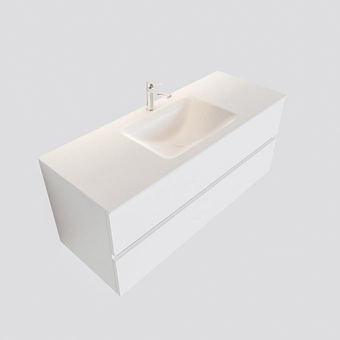 MONDIAZ VICA Ensemble de meuble salle de bain - 120cm - 2 tiroirs - lavabo Cloud central - 1 trou de robinet - solid surface talc SW409837