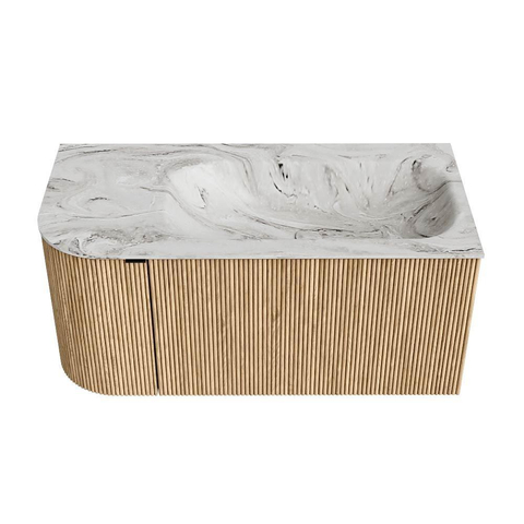 MONDIAZ KURVE-DLUX Meuble de salle de bains 95 cm avec module 25 L couleur Chêne avec 1 tiroir et 1 porte. Lavabo BIG SMALL droit sans trou de robinet couleur Glace. SW1137930
