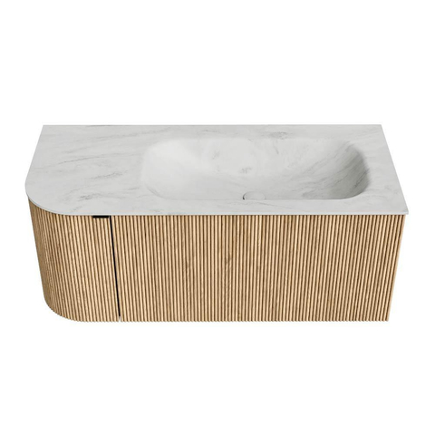 MONDIAZ KURVE-DLUX Meuble de salle de bains 105 cm avec module 25 L couleur Oak avec 1 tiroir et 1 porte. Lavabo BIG SMALL droit sans trou de robinet couleur Opalo. SW1137512