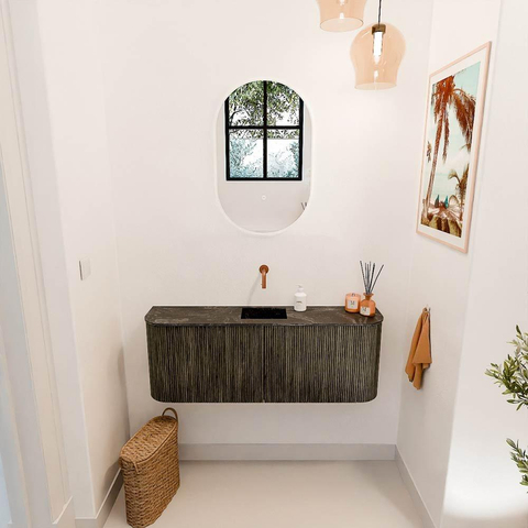 Mondiaz JOYA-DLUX 113.2cm toiletmeubel - ronding links en rechts kleur Shadow - Wastafel FAYE positie Midden Zonder kraangat kleur Lava. SW1422903