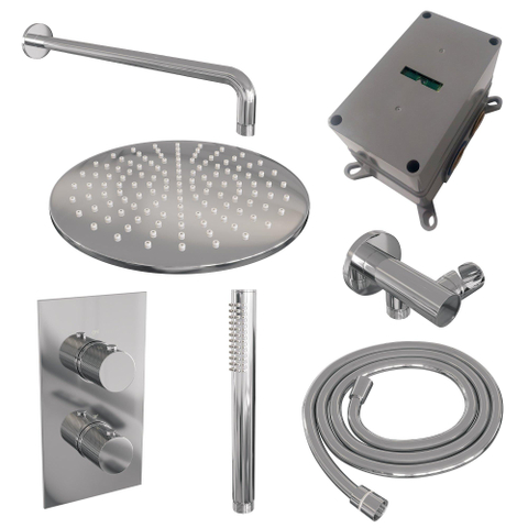 Ensemble de douche à encastrer Brauer Chrome Carving - douche principale 30 cm - bouton Carving - douchette à main 1 fonction - chrome SW715618