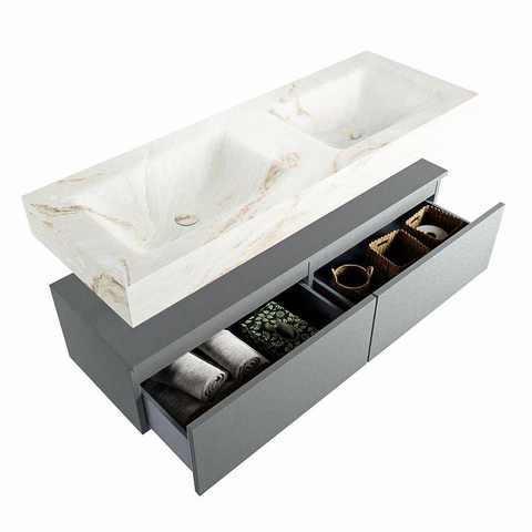 MONDIAZ ALAN - DLUX Ensemble meuble de salle de bains - 130cm - meuble bas - Plata - 2 tiroirs - lavabo suspendu - 2 vasques - 0 trous de robinet - Frappe SW805484