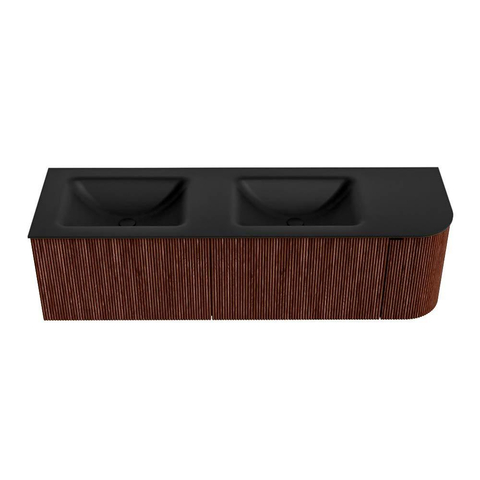 Mondiaz KURVE Badkamermeubelset - 155x46x40cm - 2 lade - 1 deur - wastafel solid surface - dubbel / links - zonder kraangat - Ruby SW1415380