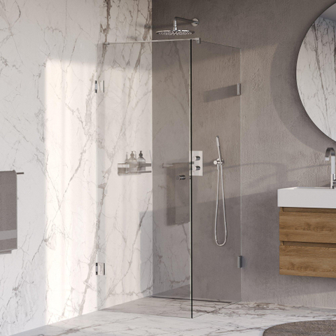 BRAUER Void Carving Cabine de douche - 90x100x200cm - porte battante - revêtement verre - réversible - verre clair - Chrome SW1418116