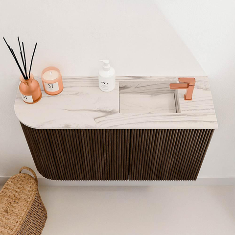 Mondiaz JOYA-DLUX 71.6cm toiletmeubel - ronding links kleur Walnut - Wastafel FAYE positie Rechts 1 kraangat kleur Nata. SW1424508
