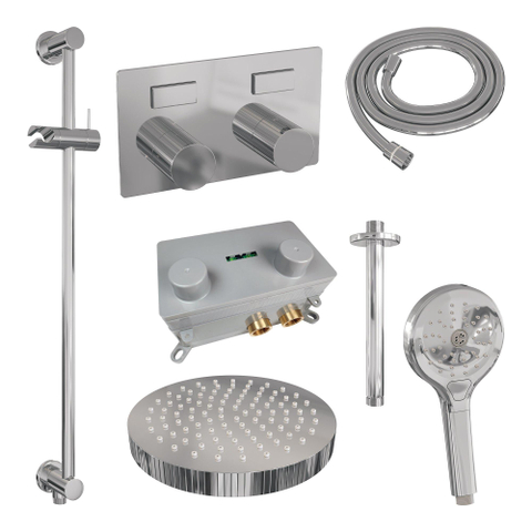 BRAUER Stripe Thermostatische Inbouw Regendouche - drukknoppen - SET 36 - 25cm douchekop - plafondarm - 3-standen handdouche - doucheslang - geïntegreerde glijstang - chroom SW1434775