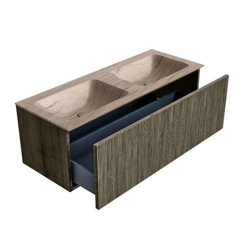 MONDIAZ KURVE-DLUX Meuble de salle de bains 120cm couleur Shadow avec 1 tiroir et 0 porte. Lavabo LEAF Double 2 trous de robinet Saba. SW1433274