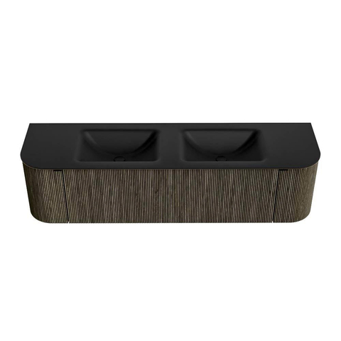 Mondiaz KURVE Ensemble de meuble de salle de bains - 170x46x40cm - 1 tiroir - 2 portes - lavabo solid surface - double - 2 trous de robinet - Shadow SW1414282