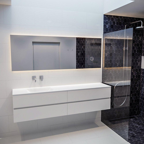 MONDIAZ VICA Ensemble de meuble salle de bain - 200cm - 4 tiroirs - lavabo Cloud gauche - 0 trous de robinet - solid surface talc SW410348
