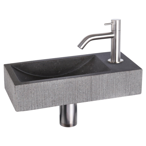 Differnz Ribble pack lave-mains – 38 x 18 x 8 cm – pierre naturelle noire – robinet courbé chromé mat SW705396