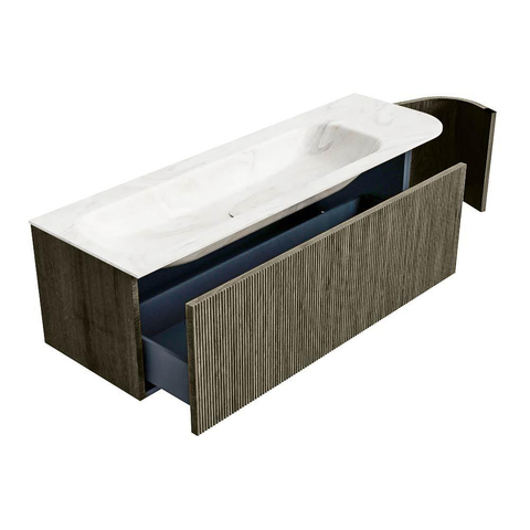 Mondiaz KURVE-DLUX Ensemble meuble de salle de bain - 145x46x40cm - 1 tiroir - 1 porte - lavabo solid surface - gauche - sans trou de robinet - Shadow SW1414476