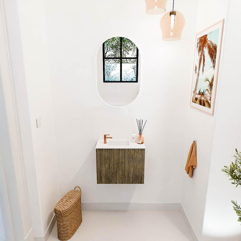 Mondiaz JOYA 50cm toiletmeubel - kleur Dusk - Wastafel FAYE positie Links 1 kraangat kleur Talc. SW1421602
