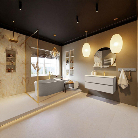 VICA-DLUX meuble sous lavabo 100cm Linen 2 tiroirs. Lavabo encastré CLOUD à droite 1 trou de robinet, couleur Frappe. SW902528