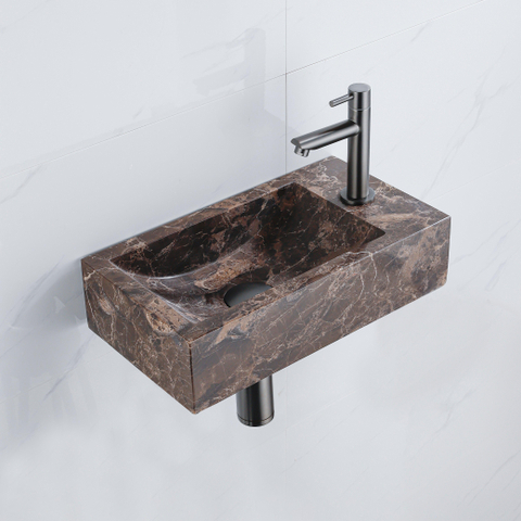 Saniclass Fuente fonteinset – rechthoekig – 40x22x10 cm – natuursteen antraciet – kraan geborsteld gunmetal SW1445949