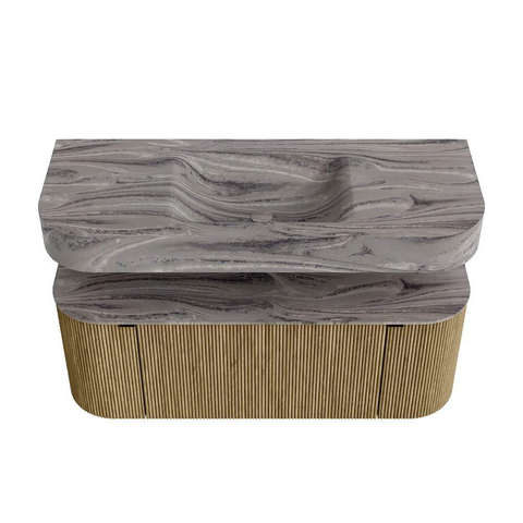 MONDIAZ THOR-DLUX 120cm meuble de salle de bains arrondi gauche + droite couleur Dusk avec 1 tiroir et 2 portes. Vasque suspendue CLOUD Milieu sans trou de robinet couleur Sombra. SW1463682