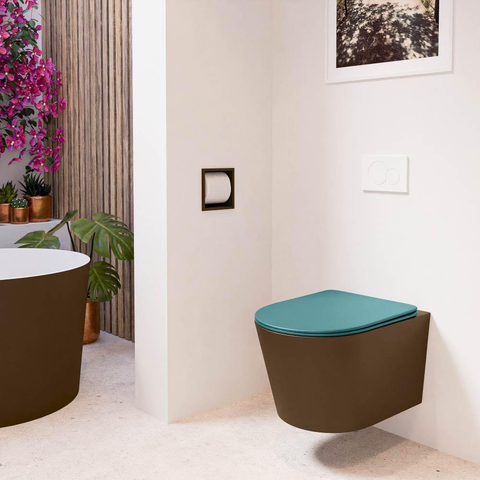 Mondiaz LAVIE hangtoilet – spoelrandloos – 36 x 53 cm – met softclose zitting – Rust (bruin), zitting Smag (groen) SW1208719