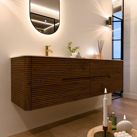 Mondiaz CIRO-DLUX Ensemble de meubles de salle de bains - 170x45x50cm - Vasque Solid surface Ostra - 1 lavabo à gauche - 1 trou de robinet - 4 tiroirs - Dusk SW1533443