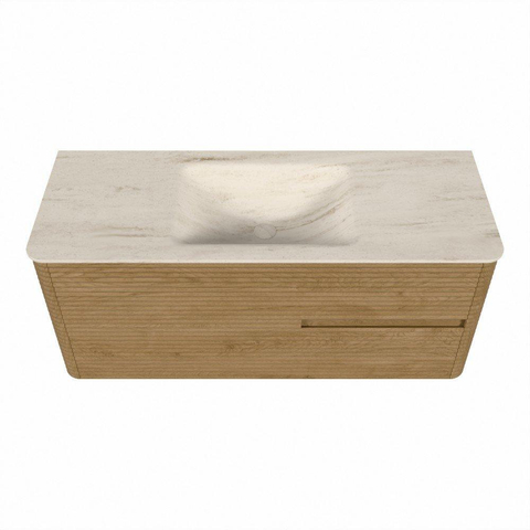 Mondiaz CIRO-DLUX Badkamermeubelset - 120x45x50cm - Solid surface wastafel Meli - 1 wasbak Midden - 1 kraangat - 2 lades - Oak SW1531381
