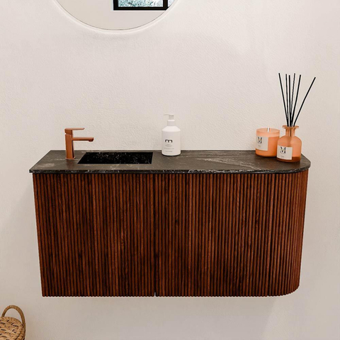 Mondiaz JOYA-DLUX 81.6cm toiletmeubel - ronding rechts kleur Ruby - Wastafel FAYE positie Links 1 kraangat kleur Lava. SW1423665