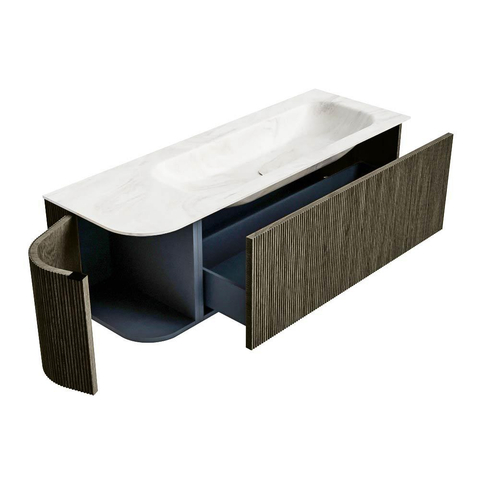 Mondiaz KURVE-DLUX Badkamermeubelset - 135x46x40cm - 1 lade - 1 deur - wastafel solid surface - rechts - zonder kraangat - Shadow SW1414463