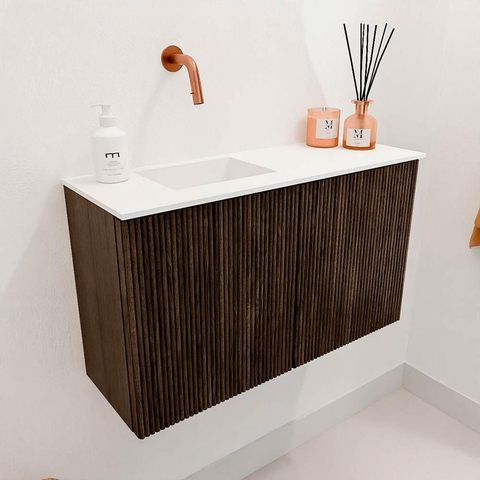 Mondiaz JOYA 70cm meuble de salle de bains - couleur Walnut - Vasque FAYE position Gauche Sans trou de robinet couleur Talc. SW1421252