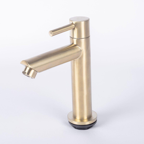 Fortifura Calvi Fonteinkraanset - staande fonteinkraan - laag - always open plug - design - sifon - PVD - geborsteld messing (goud) SW798641