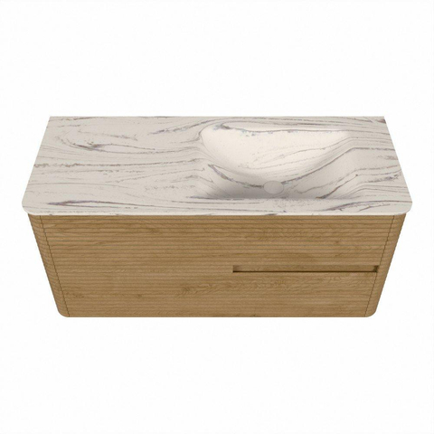 Mondiaz CIRO-DLUX Badkamermeubelset - 110x45x50cm - Solid surface wastafel Nata - 1 wasbak Rechts - 1 kraangat - 2 lades - Oak SW1531444