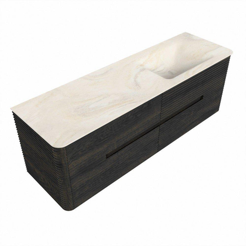 Mondiaz CIRO-DLUX Ensemble de meubles de salle de bains - 150x45x50cm - Vasque en solid surface Ostra - 1 lavabo à droite - sans trous de robinet - 4 tiroirs - Shadow SW1532292