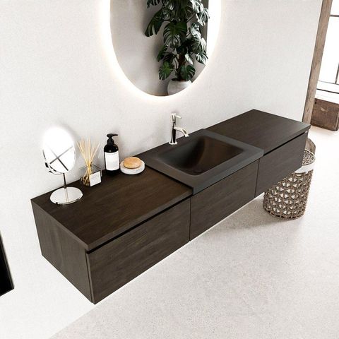MONDIAZ BUKLA meuble de salle de bain 180 cm avec module 60 couleur Marron Foncé avec 3 tiroirs. Lavabo CLOUD centre 1 trou de robinet couleur Urban. SW1382179