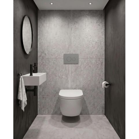 QeramiQ Dely Swirl Ensemble WC - 36.3x51.7cm - réservoir encastré Geberit UP320 - avec cadre Burda - abattant 35mm - plaque de commande gris clair - boutons ronds - blanc mat SW1164802