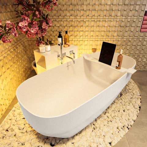 MONDIAZ STONE baignoire autoportante - 170x75cm - lin mat / talc (beige / blanc) SW491522