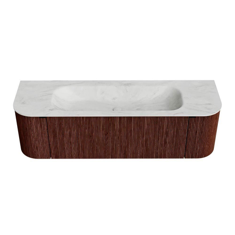 Mondiaz KURVE-DLUX Badkamermeubelset - 150x46x40cm - 1 lade - 2 deuren - wastafel solid surface - midden - 1 kraangat - Ruby SW1415759